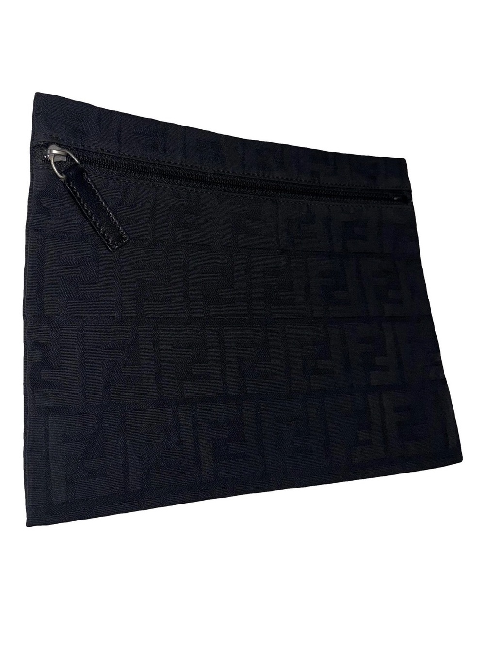 Fendi AUTHENTIC Vintage Zucca FF Black Pouch Makeup Bag Case